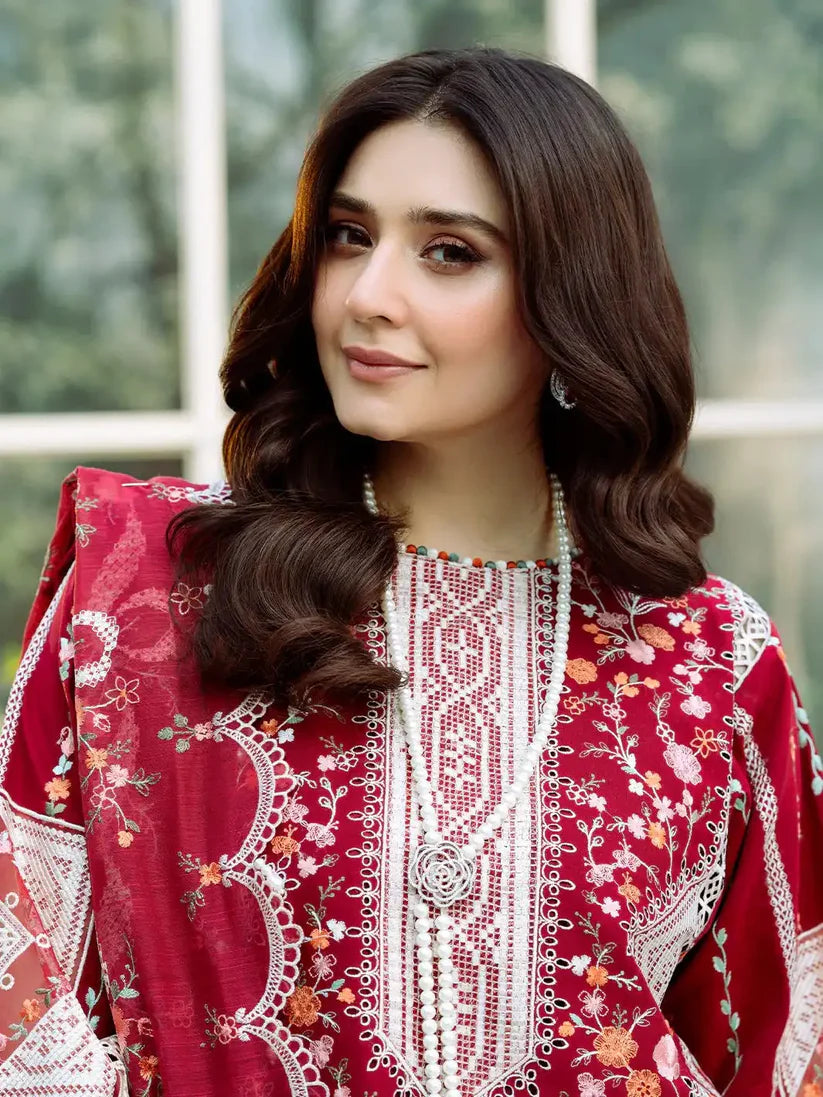 Eid Collection BIN ILYAS Embroidered lawn Three Piece BIL-06 Red