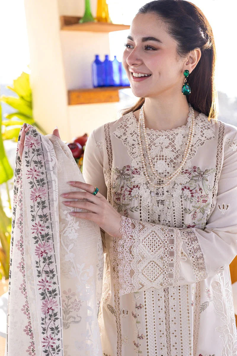 EID Collection Chikenkari Qalamkar Embroidered lawn Three Piece QL-1023