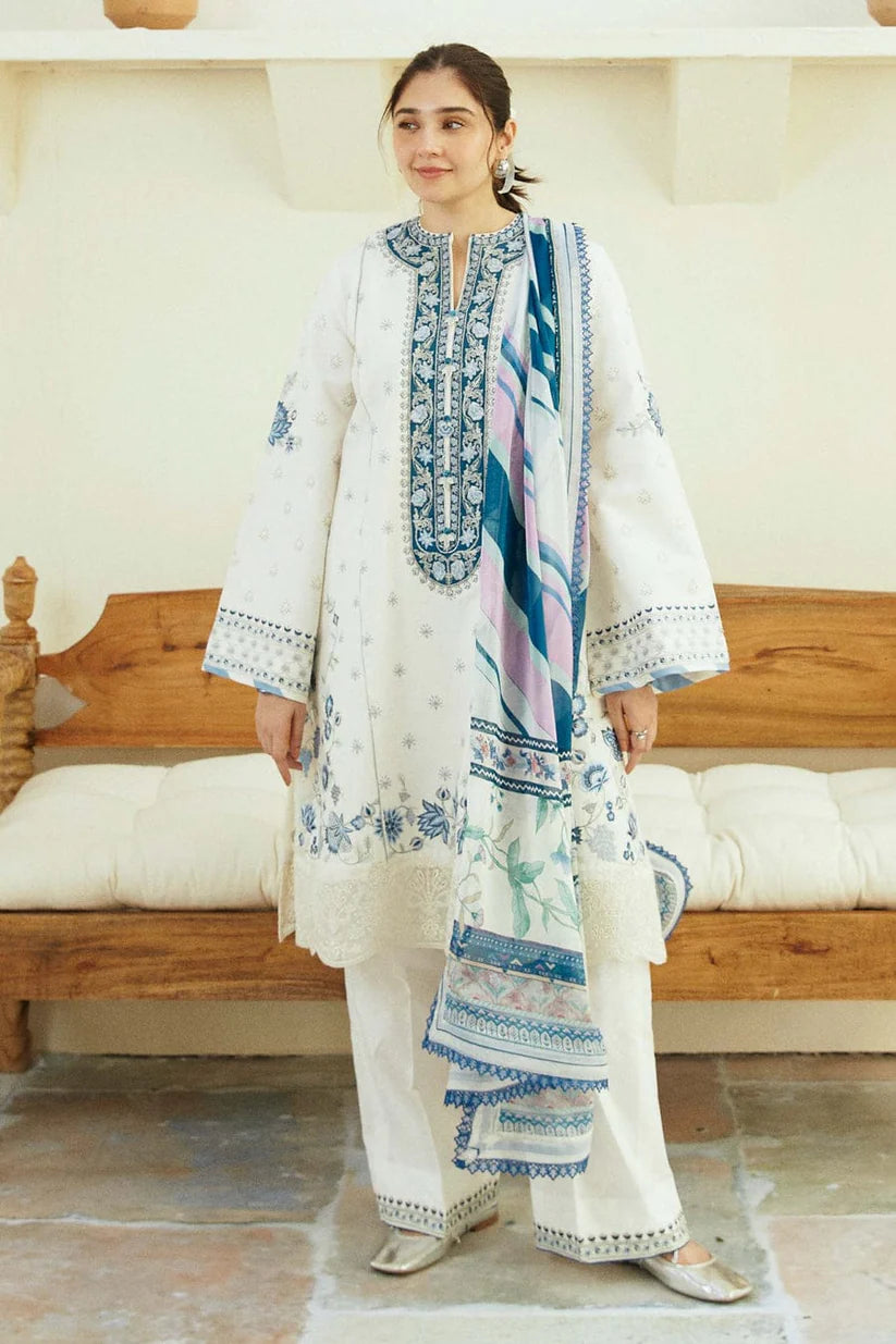 Zarashahjhan Embroidered off white lawn Three Piece COCO-06